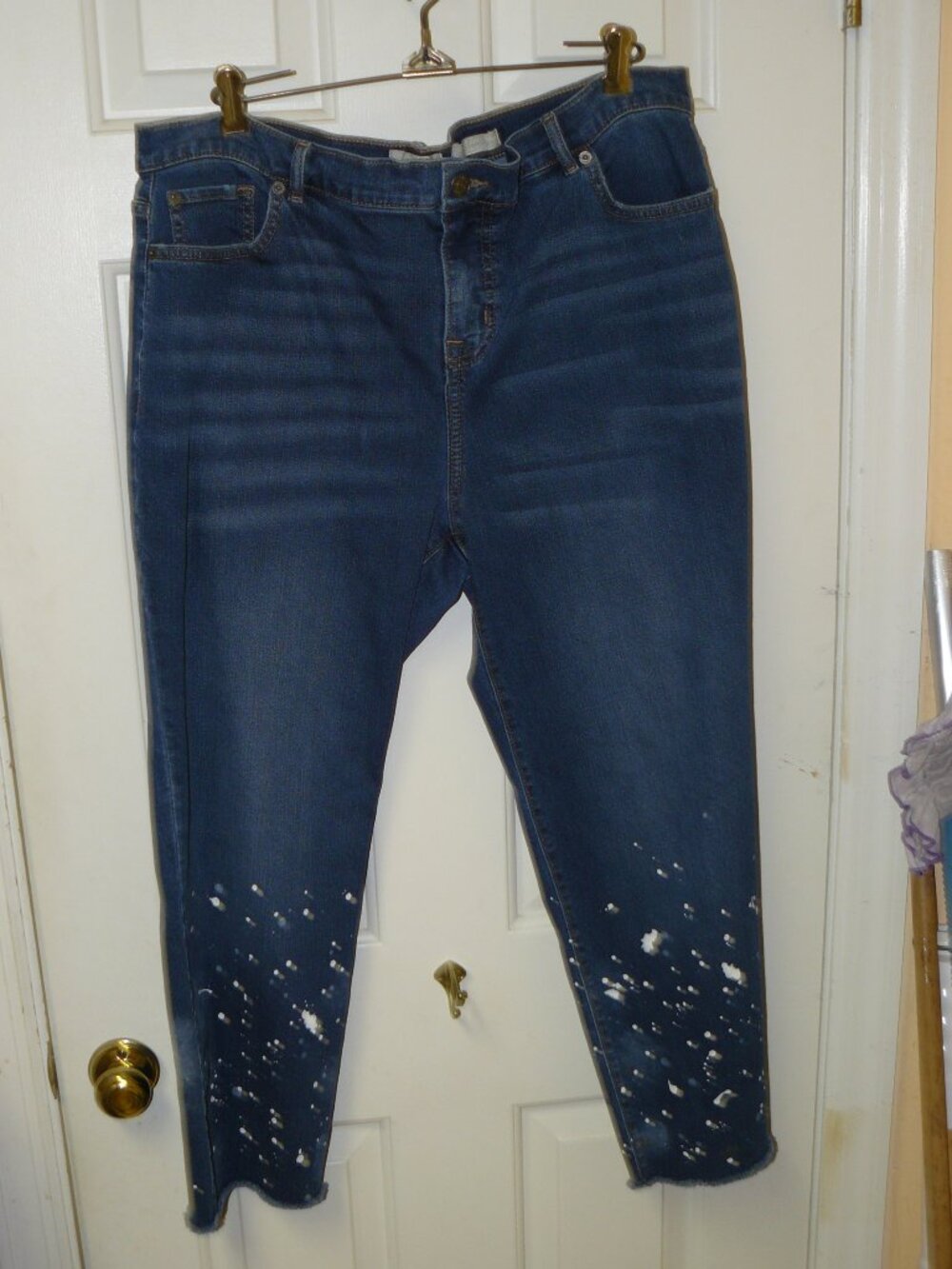 LOGO Lori Goldstein Blue Denim Boyfriend Paint Splatter Jeans Sz 18WP